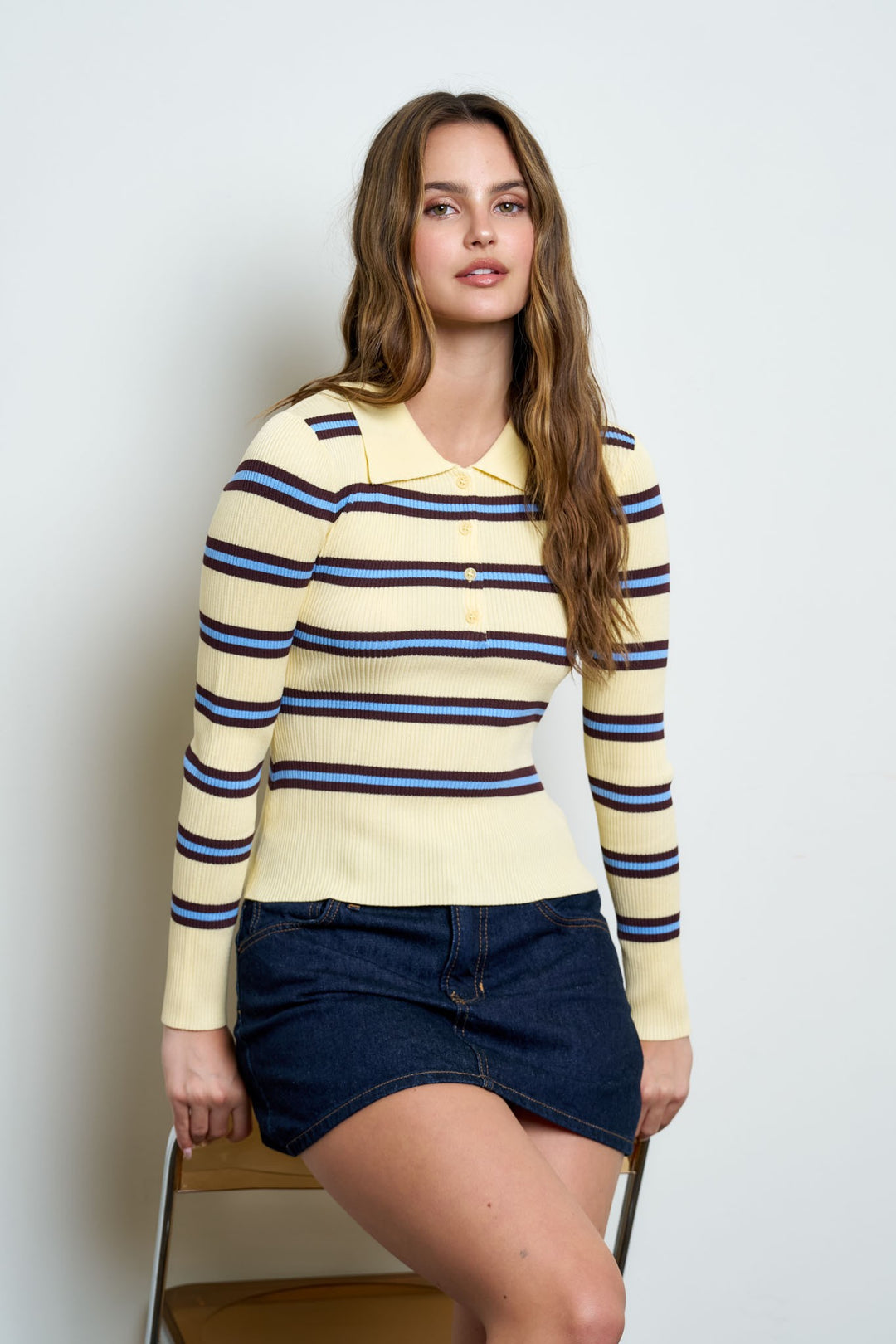 Hannah Stripe Polo Sweater