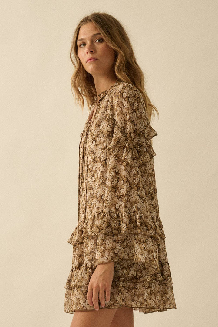 Mila Floral Ruffled Bell-Sleeve Mini Dress