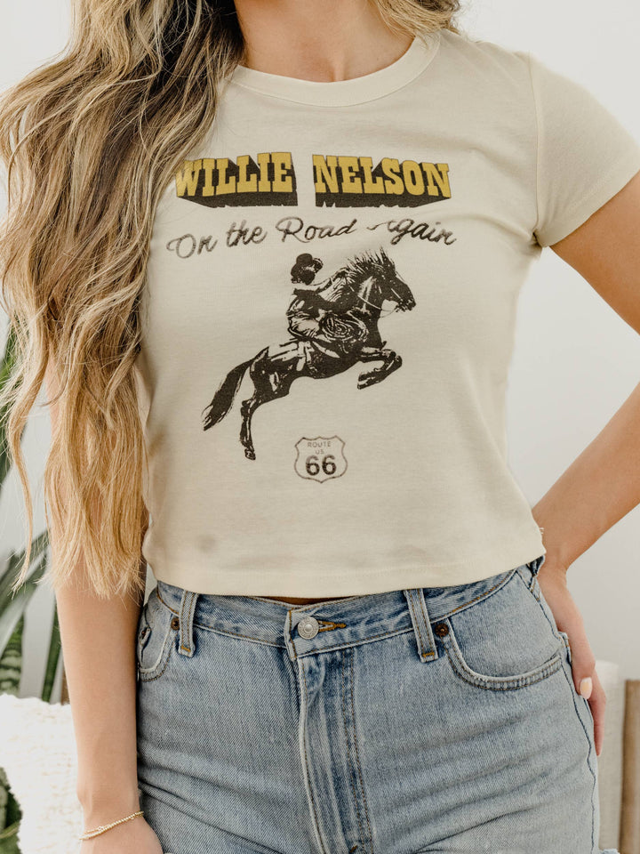 Willie Nelson Route 66 Off White Cropped Tee