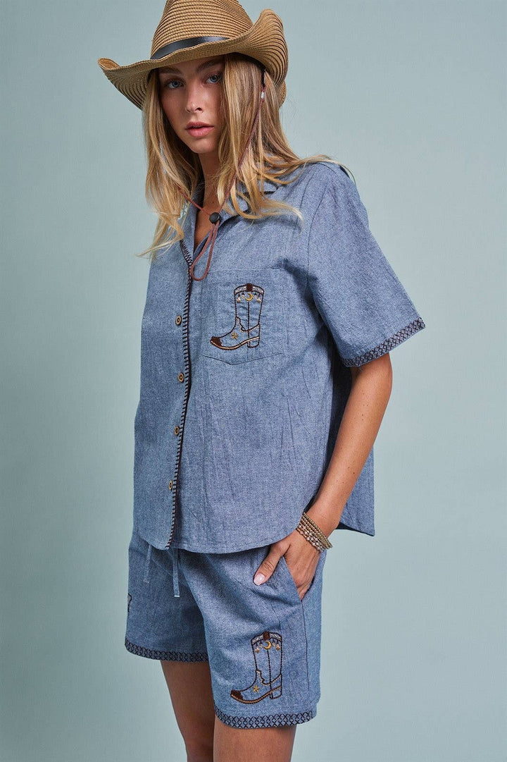 Dakota Boot Embroidered Pocket Shirt