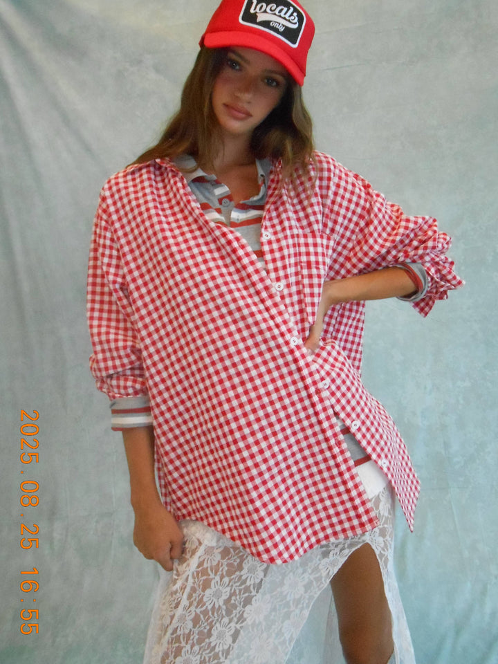 Iris Oversized Gingham Button Down Shirt