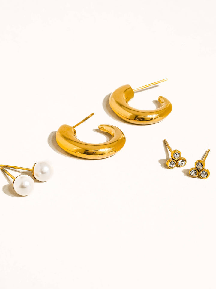 Carine Hoops, Pearl, CZ Earrings