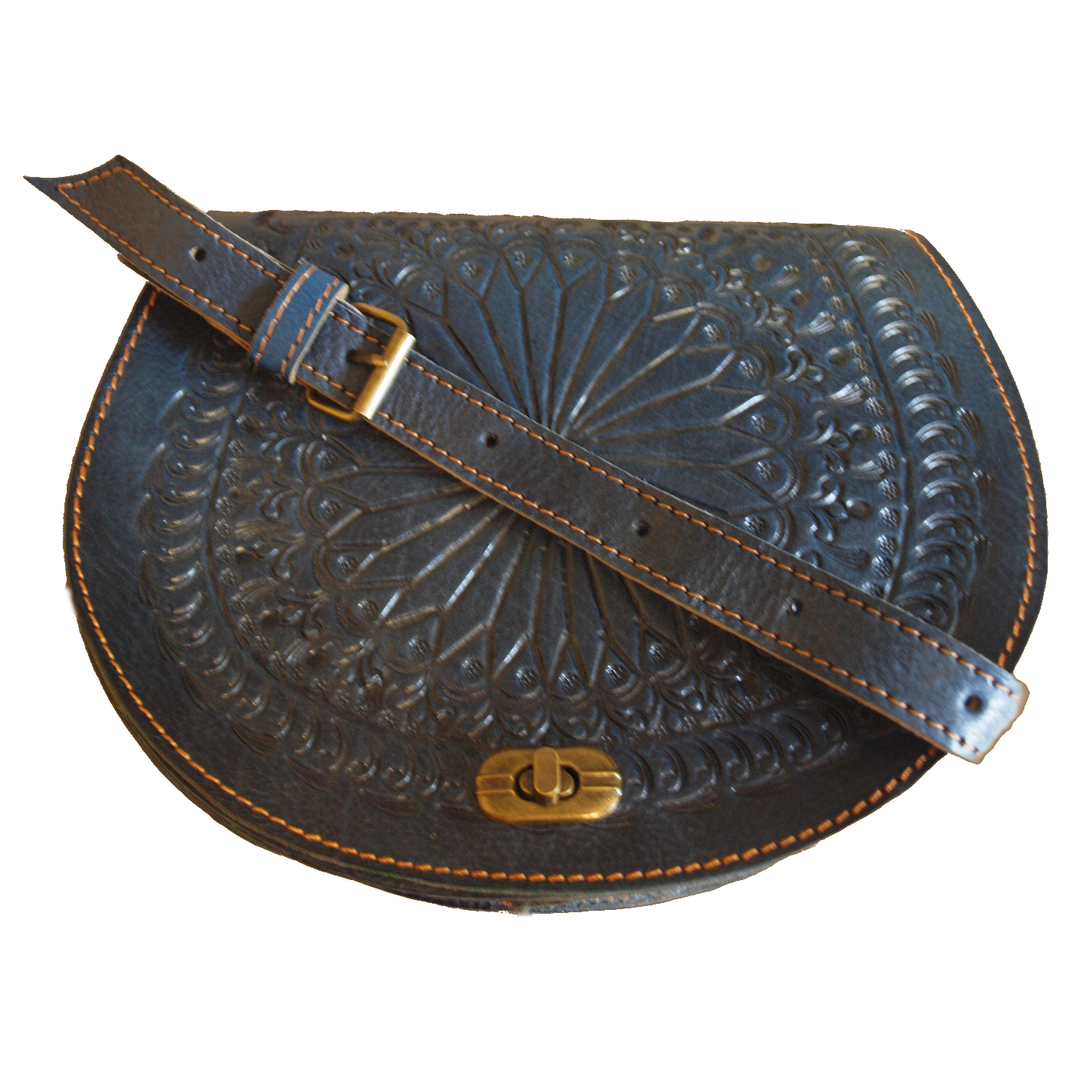 Juniper Embossed Leather Saddle Bag