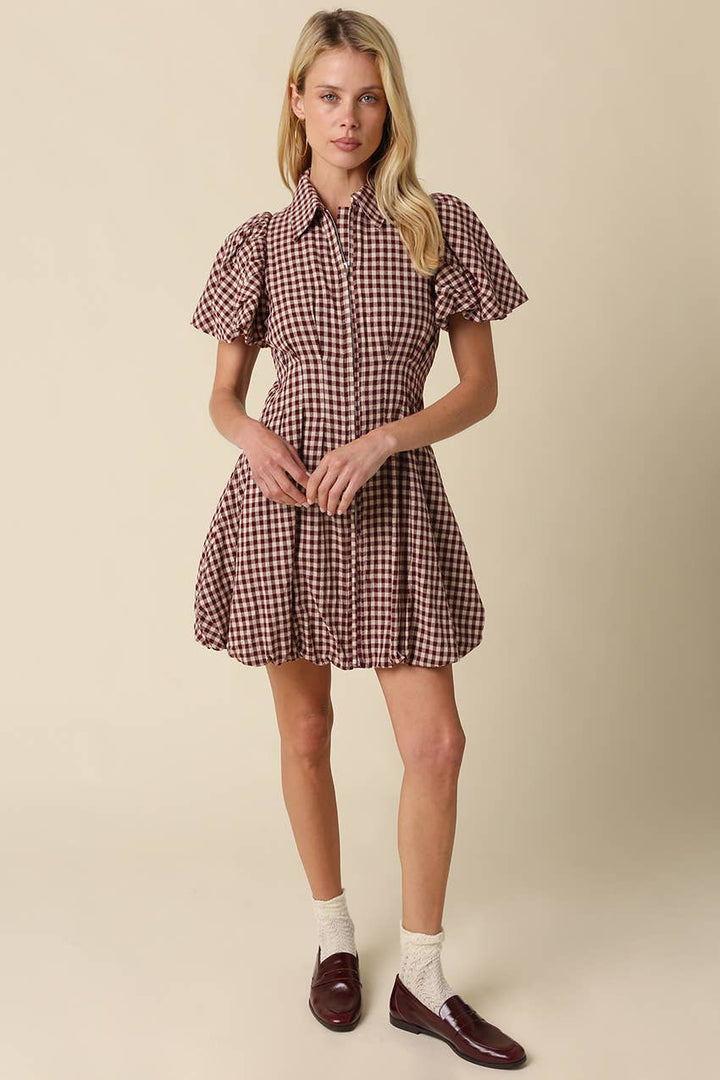 Ressie Gingham Puff Sleeve Mini Dress