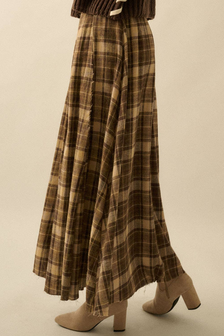 Penny Plaid Flannel Pleated Maxi Skirt