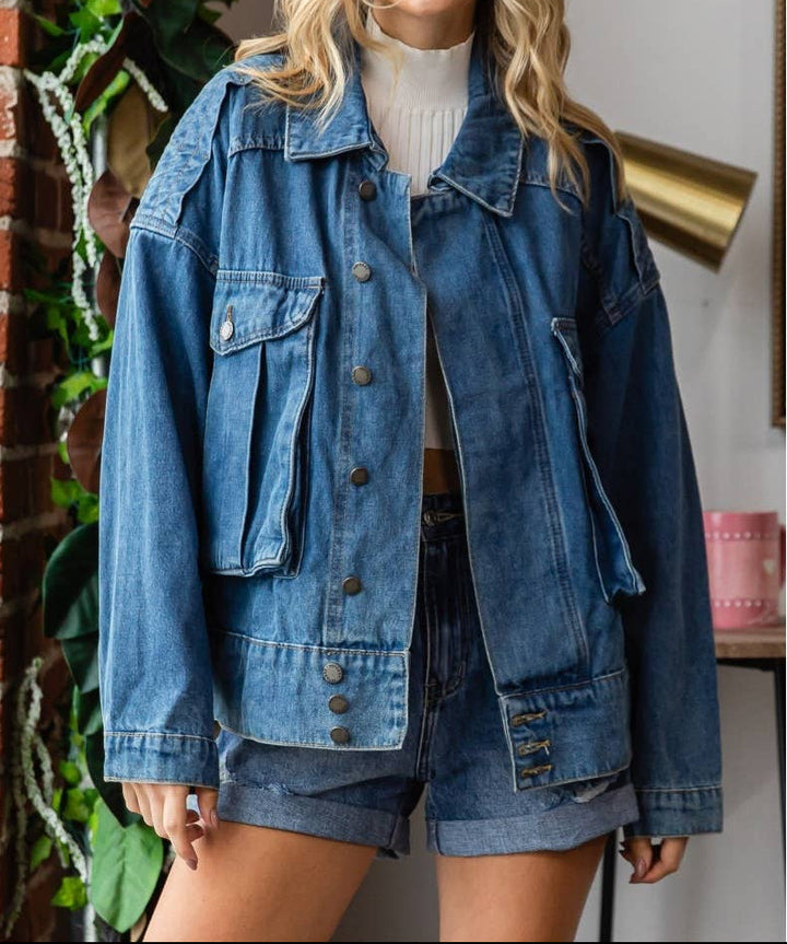 Macie Oversize Cargo Denim Jacket