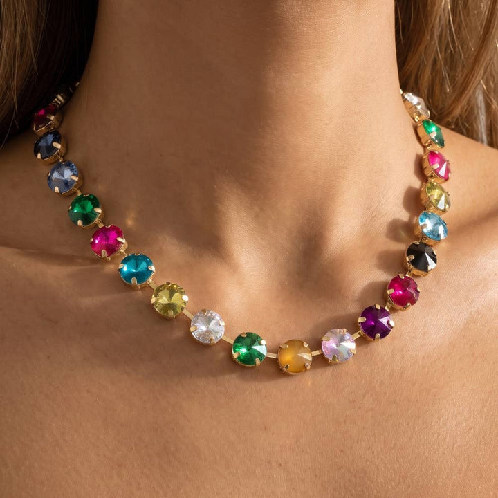 Chunky Jewel Tone Round Crystal Necklace