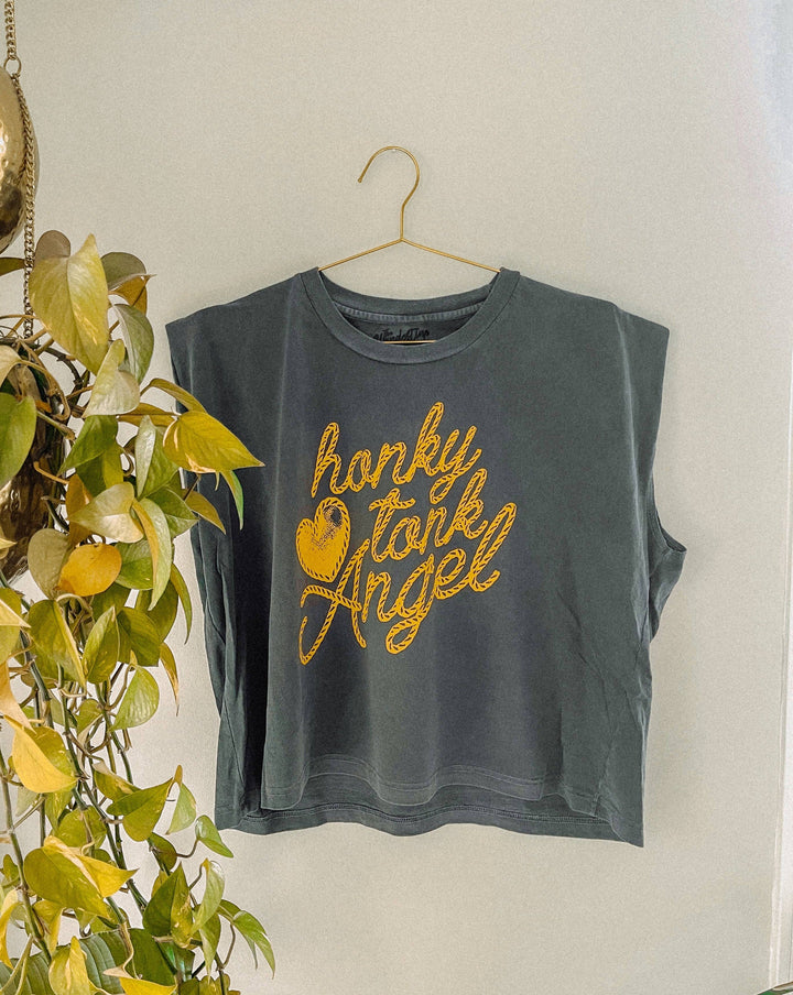 Honky Tonk Angel Cropped Muscle Tank