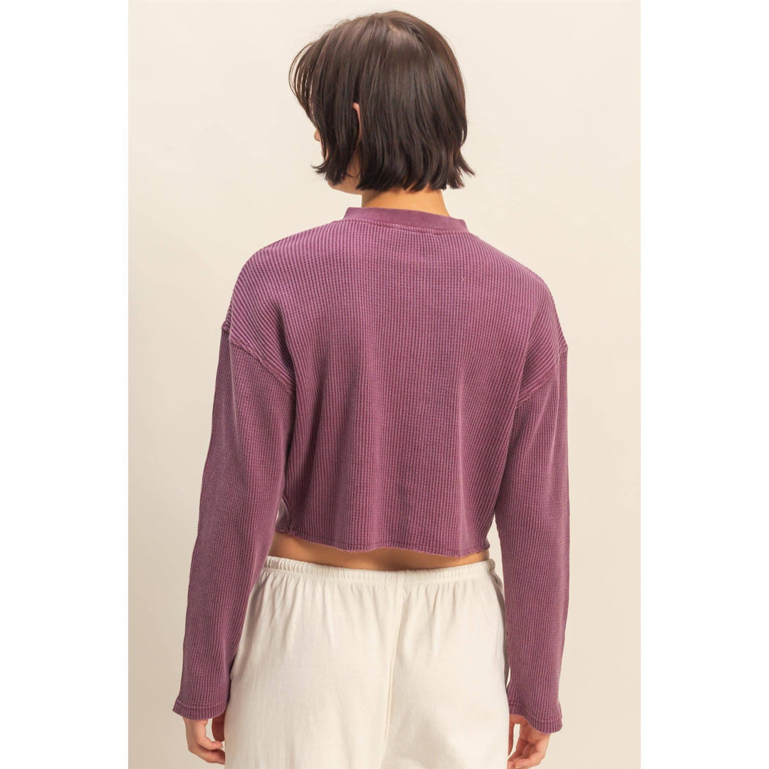 Addie Waffle Long Sleeve Buttoned Crop Top