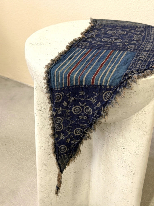 Patchwork Triangle Navy Fringe Scarf
