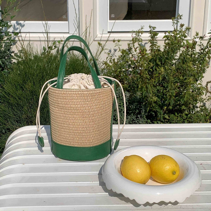 Straw Bucket Crossbody Bag