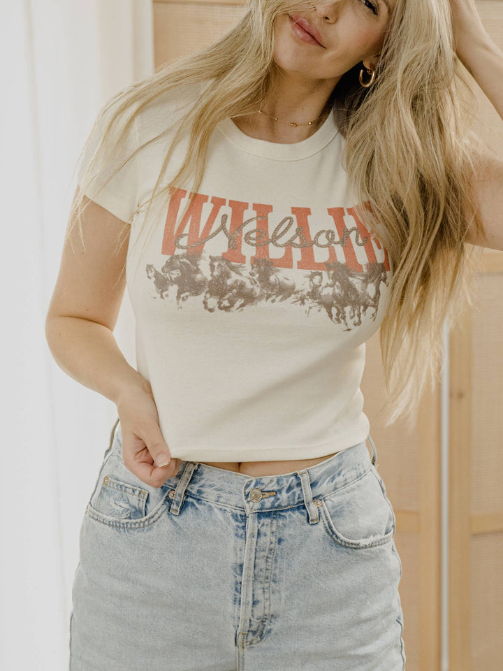 Willie Nelson Horses Cropped Tee