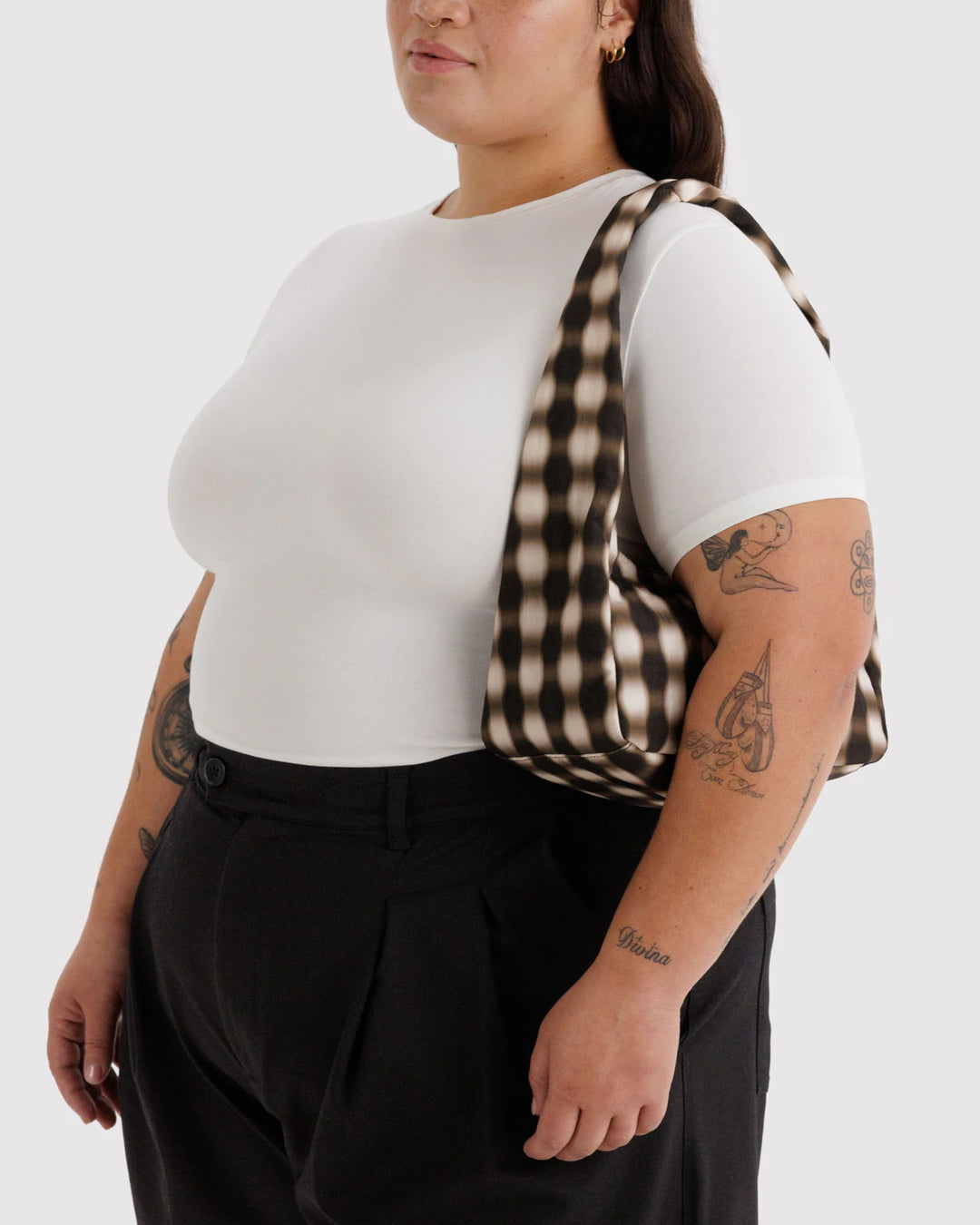 Baggu Small Nylon Meringue Bag - Blurred Gingham Brown