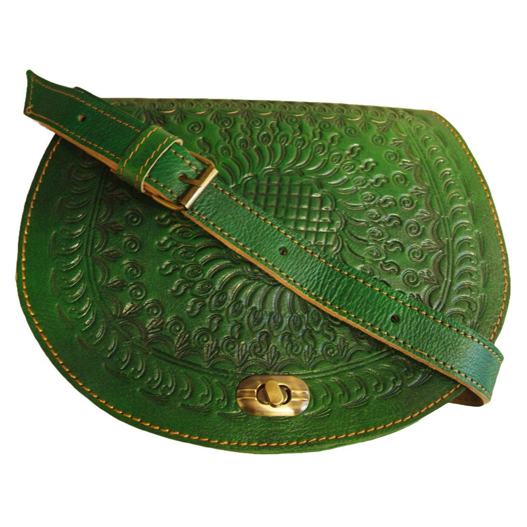 Juniper Embossed Leather Saddle Bag