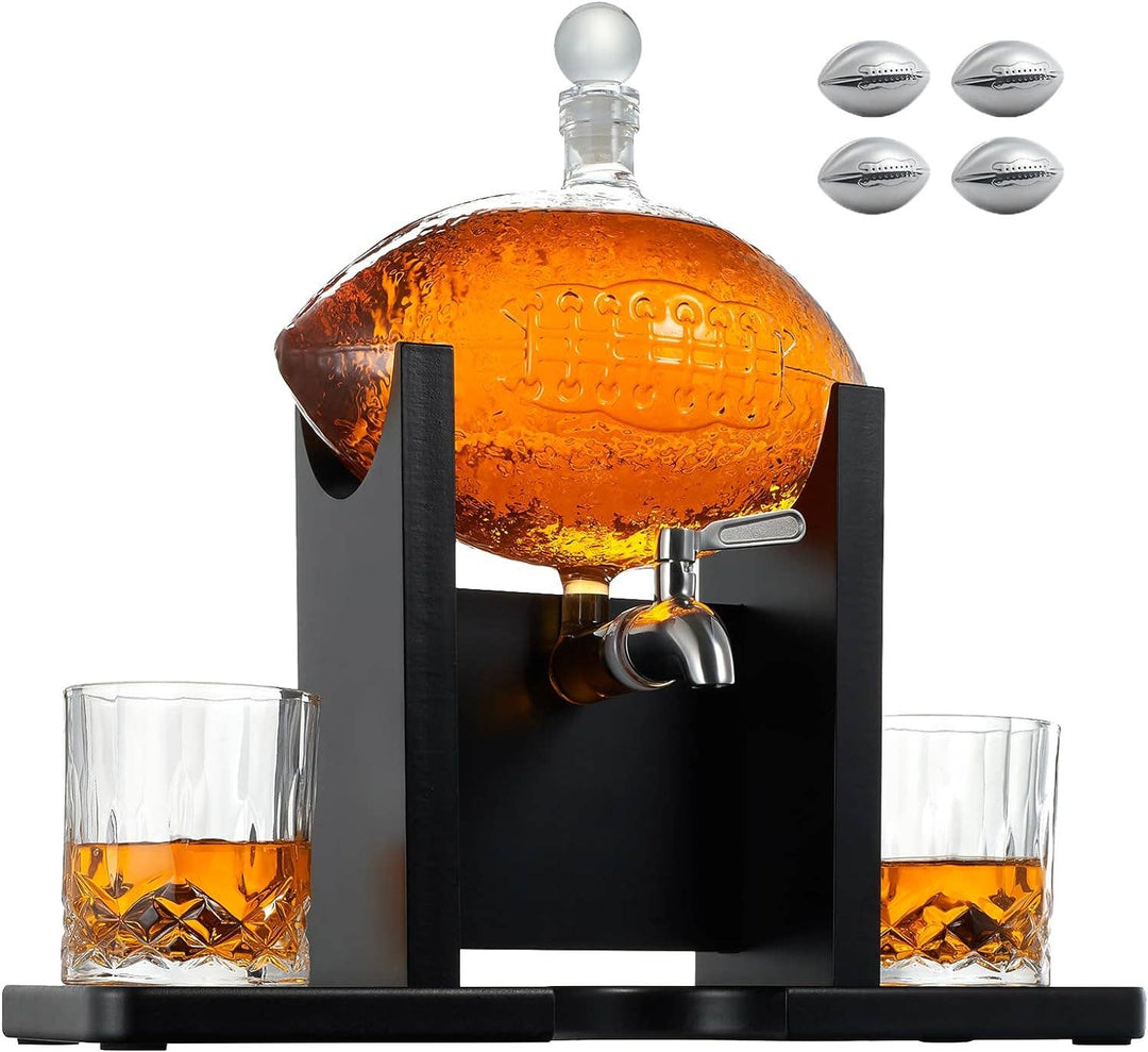 Football Decanter Set with 2 Whiskey Glasses
