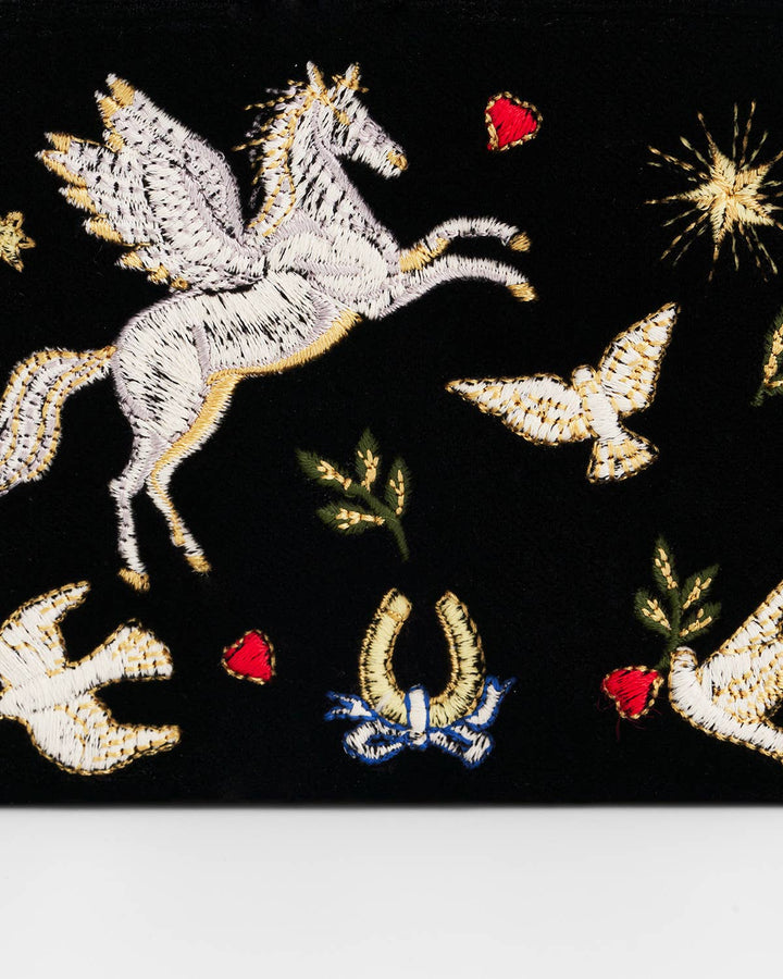 Black Celestial Velvet Embroidered Purse