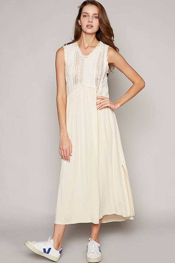 Vanessa Sleeveless Lace Trim Dress