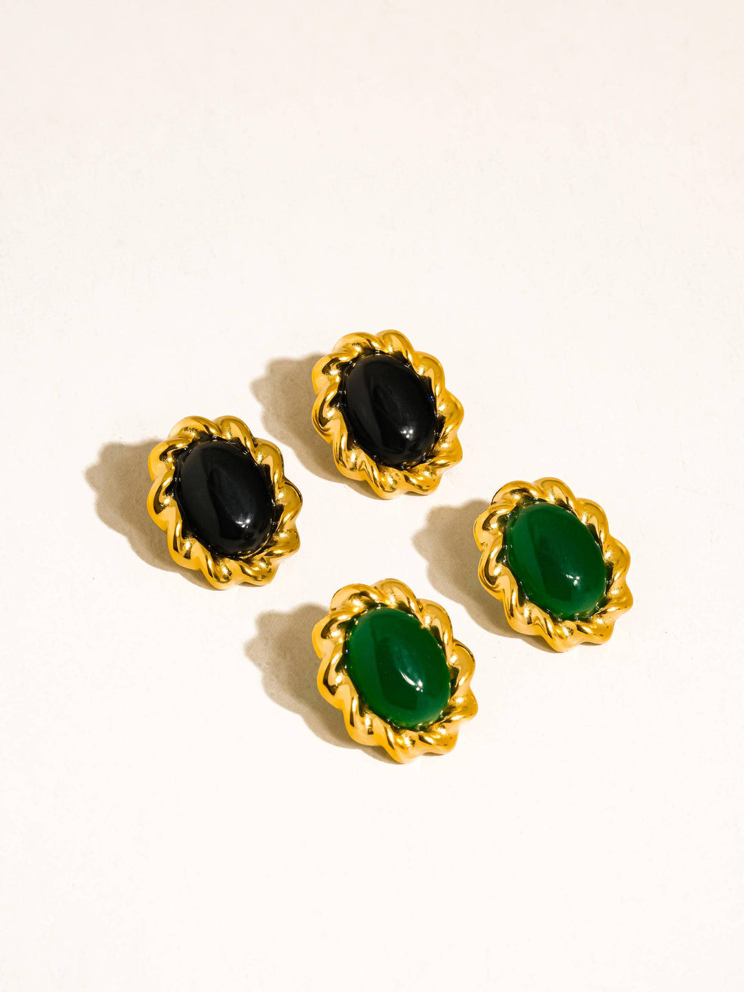 Eulie 18K Gold Vintage Stone Oval Earring