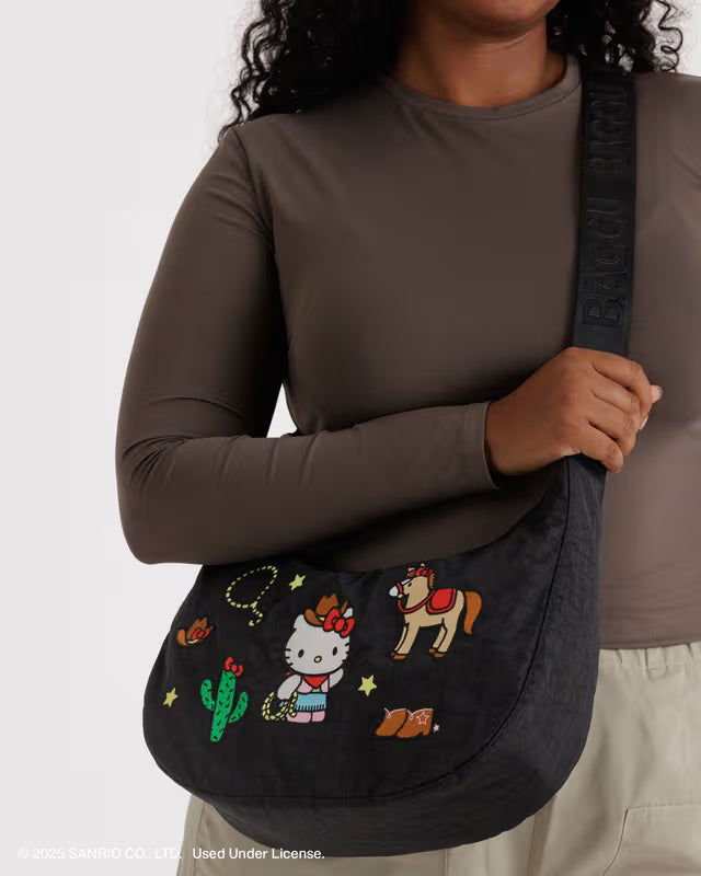 Baggu Medium Nylon Crescent Bag Embroidered Hello Kitty Western