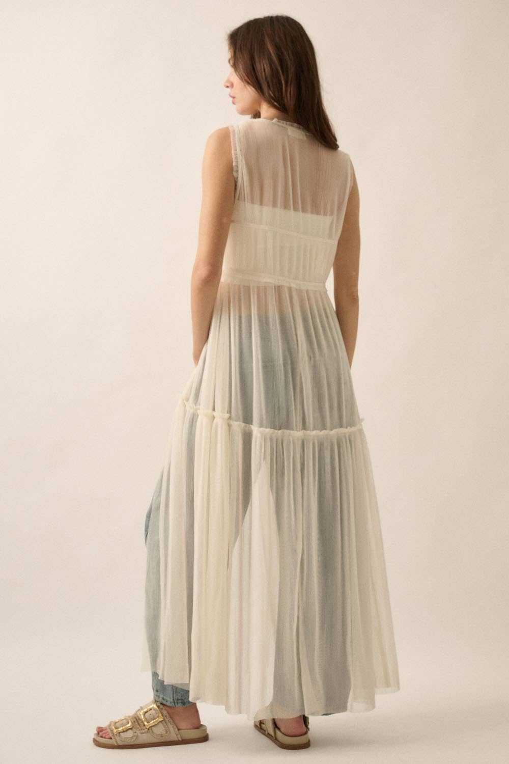 Festival Tulle Ruffled Tie-Front Maxi Top