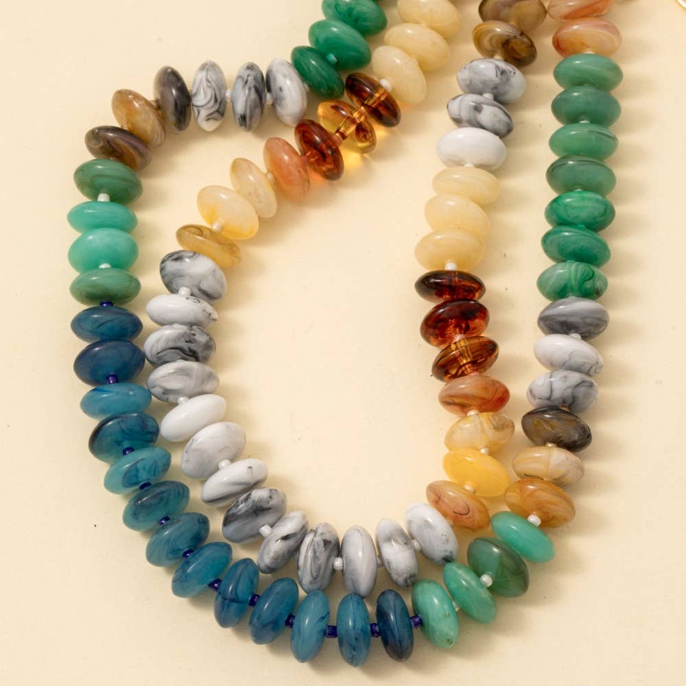 Mixed Marble Resin Disc Beads Necklace