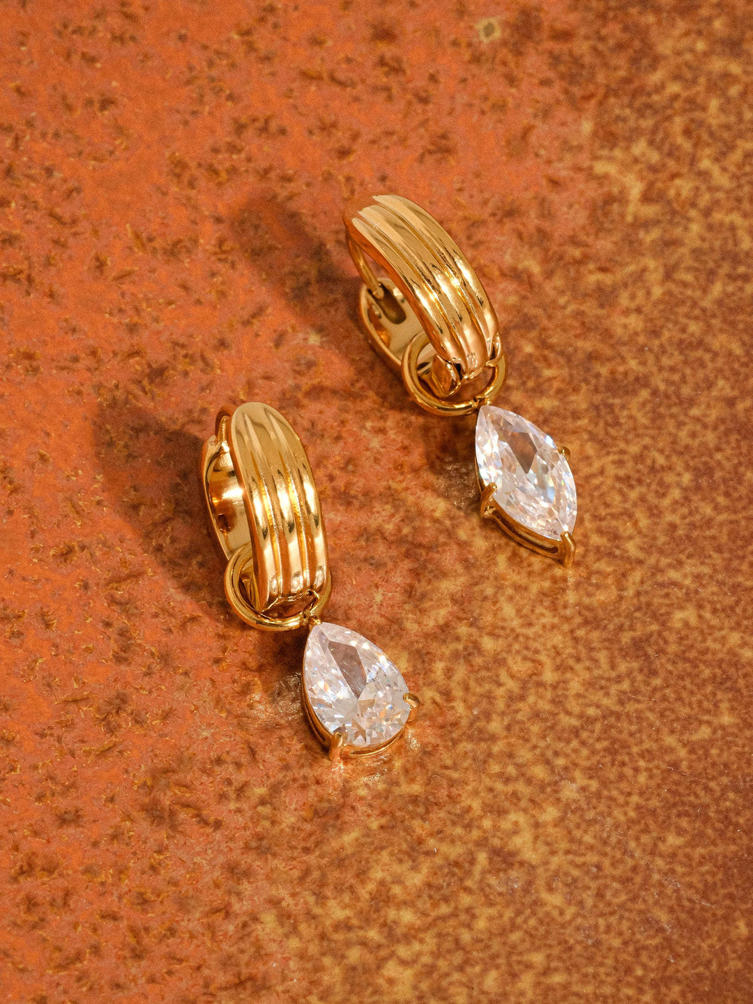 Saffron 18K Gold Teardrop CZ Mismatch Earrings