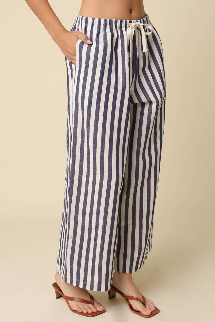 Cally Stripe Drawstring Wide-Leg Pants