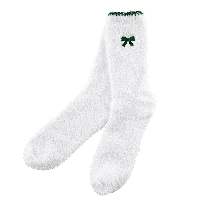 Cozy Socks in Ornament - White with Green Bow