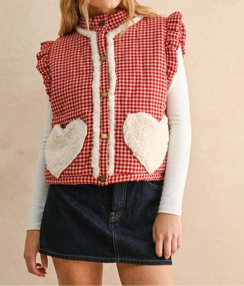 Katherine Gingham Sherpa Vest