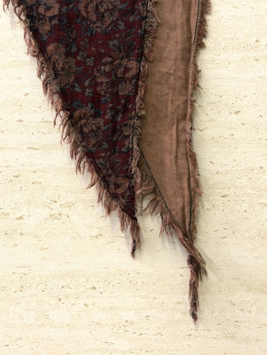 Floral Triangle Burgundy Fringe Scarf