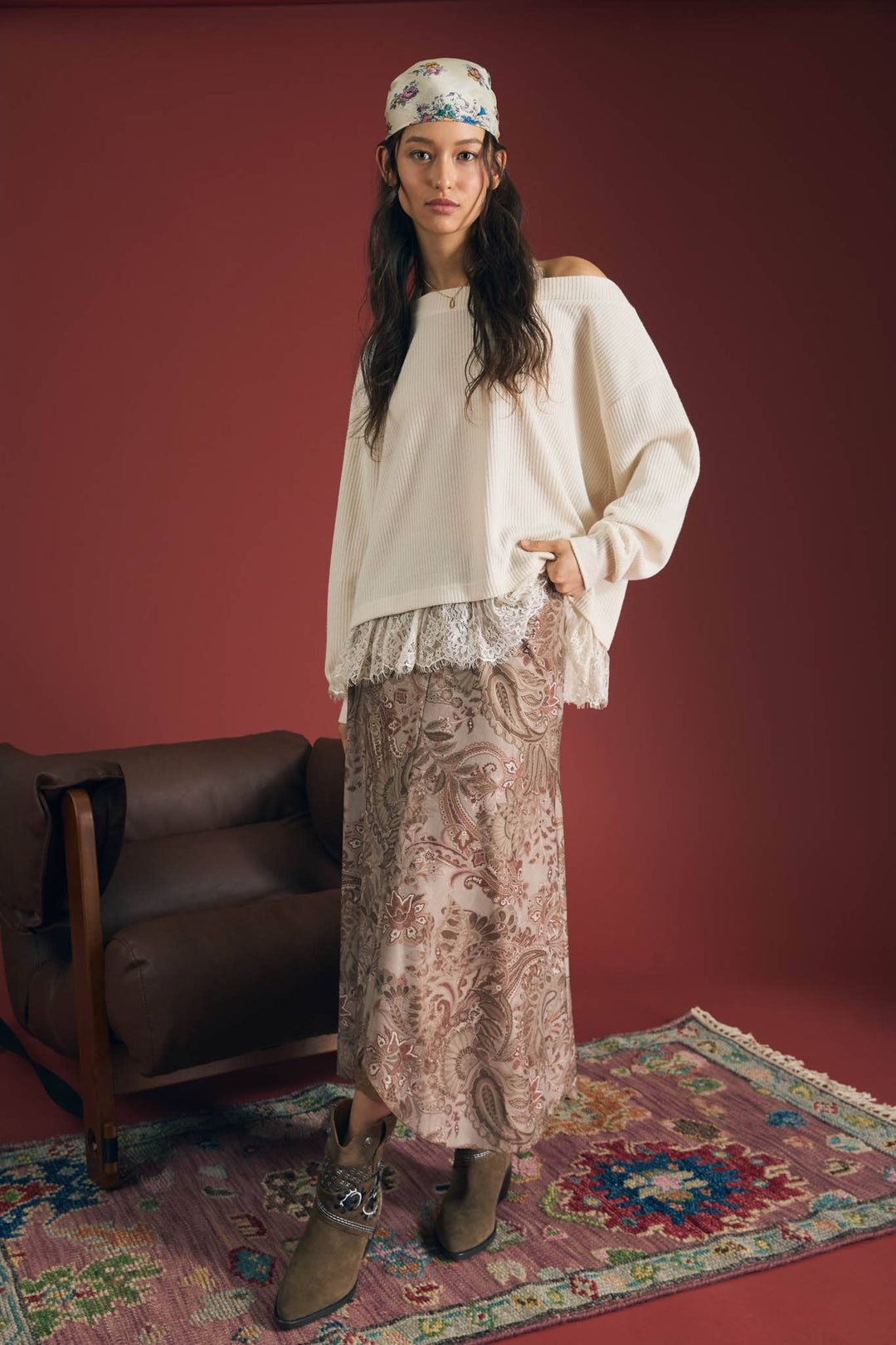 Paisley Lace Midi Skirt