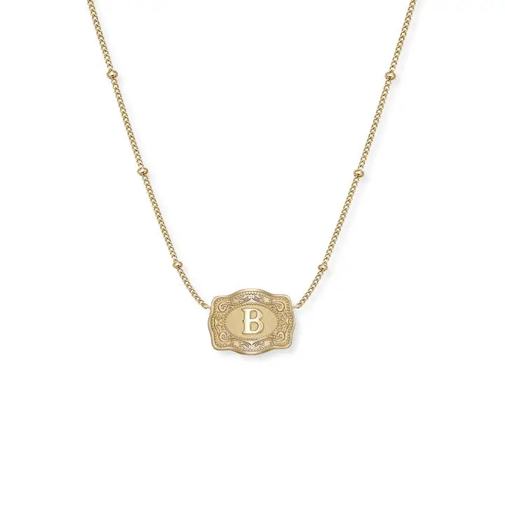 Embossed Initial Ultra Mini Belt Buckle Necklace