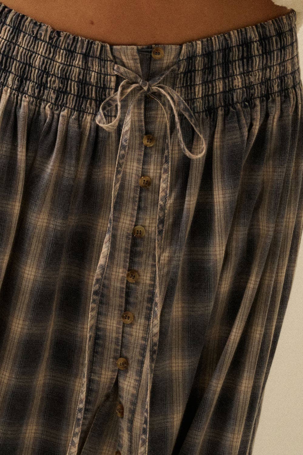 Sasha Plaid Flannel Button-Front Maxi Skirt