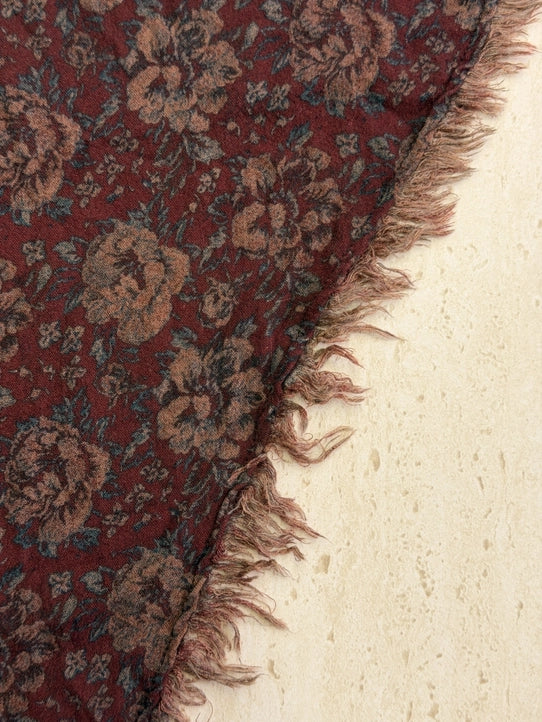 Floral Triangle Burgundy Fringe Scarf