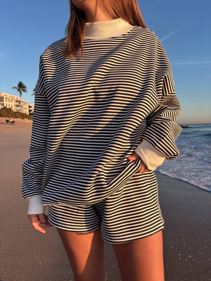 Navy Blue & White Striped Shorts