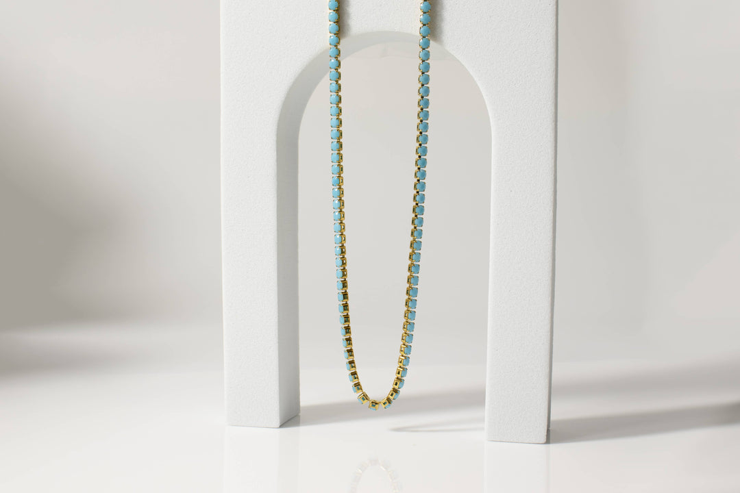 Turquoise Rhinestone Tennis Chain Necklace