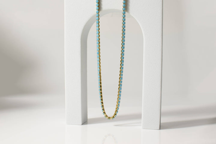 Turquoise Rhinestone Tennis Chain Necklace
