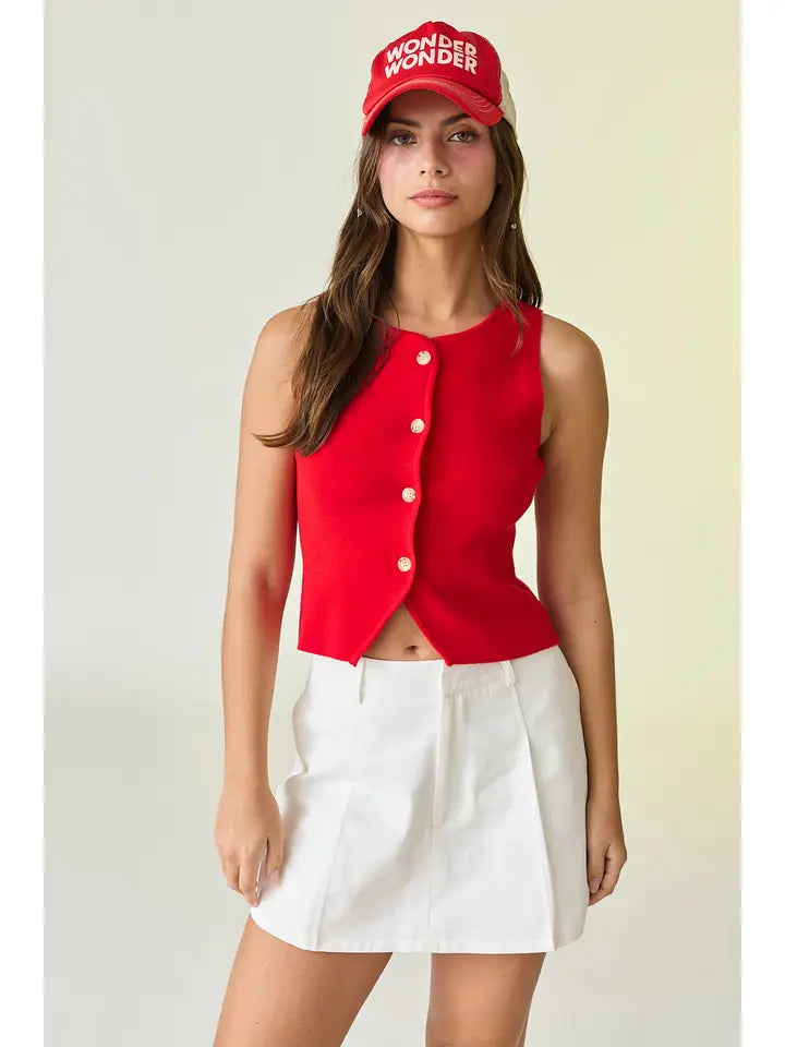 Audrey Sleeveless Button Up Top