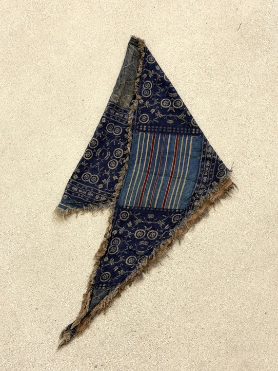 Patchwork Triangle Navy Fringe Scarf