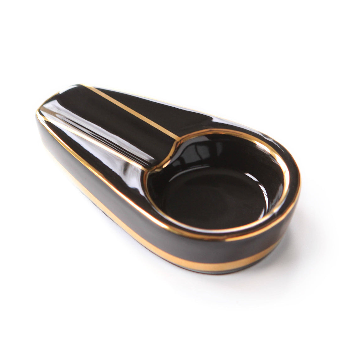 Black and Gold Inlay Ceramic Ashtray