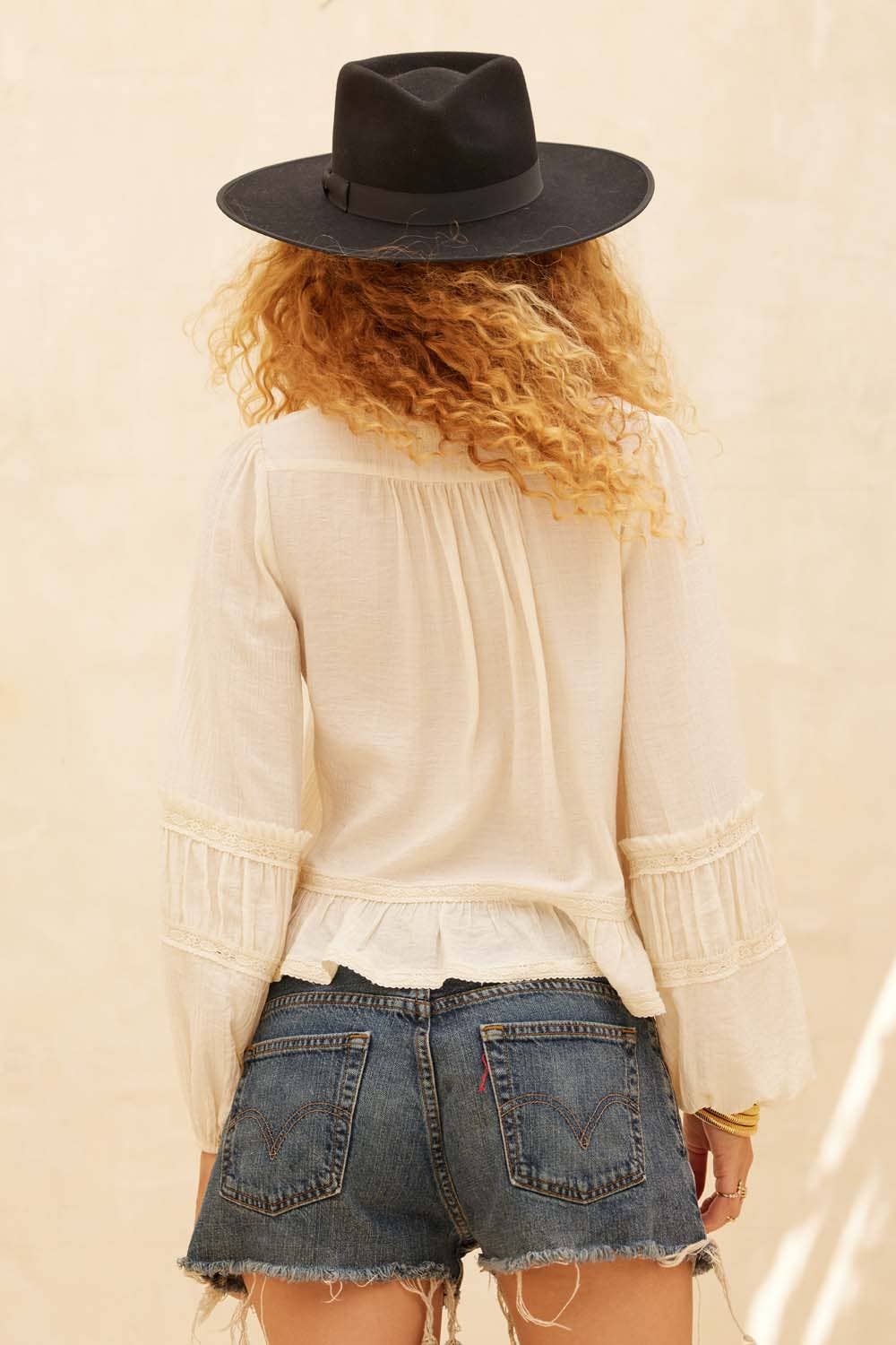 Edie Tonal Stripe Ruffle Lace Top