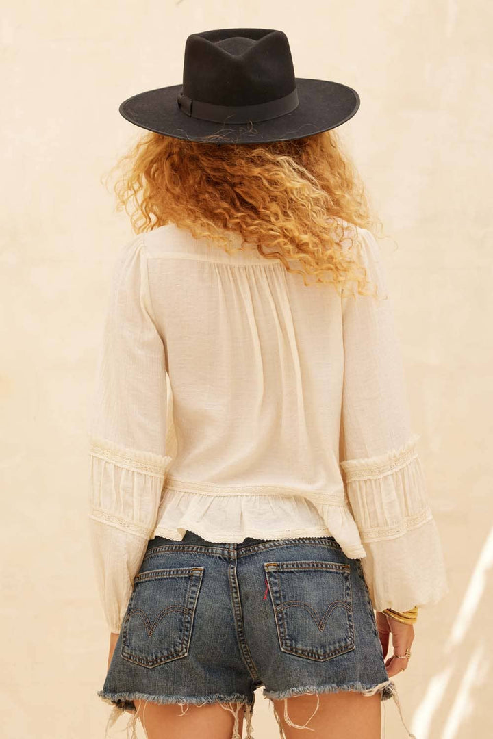 Edie Tonal Stripe Ruffle Lace Top