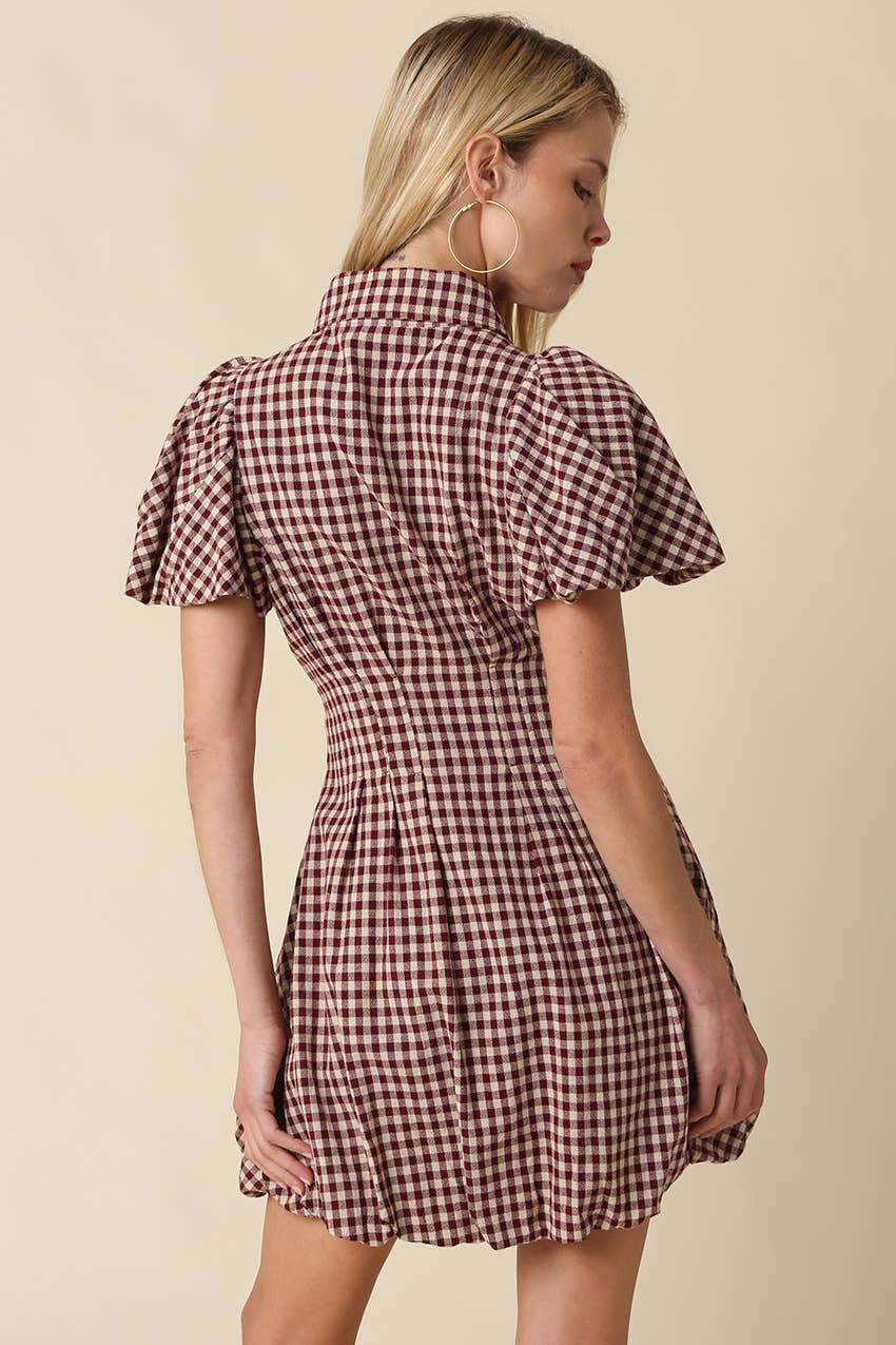 Ressie Gingham Puff Sleeve Mini Dress