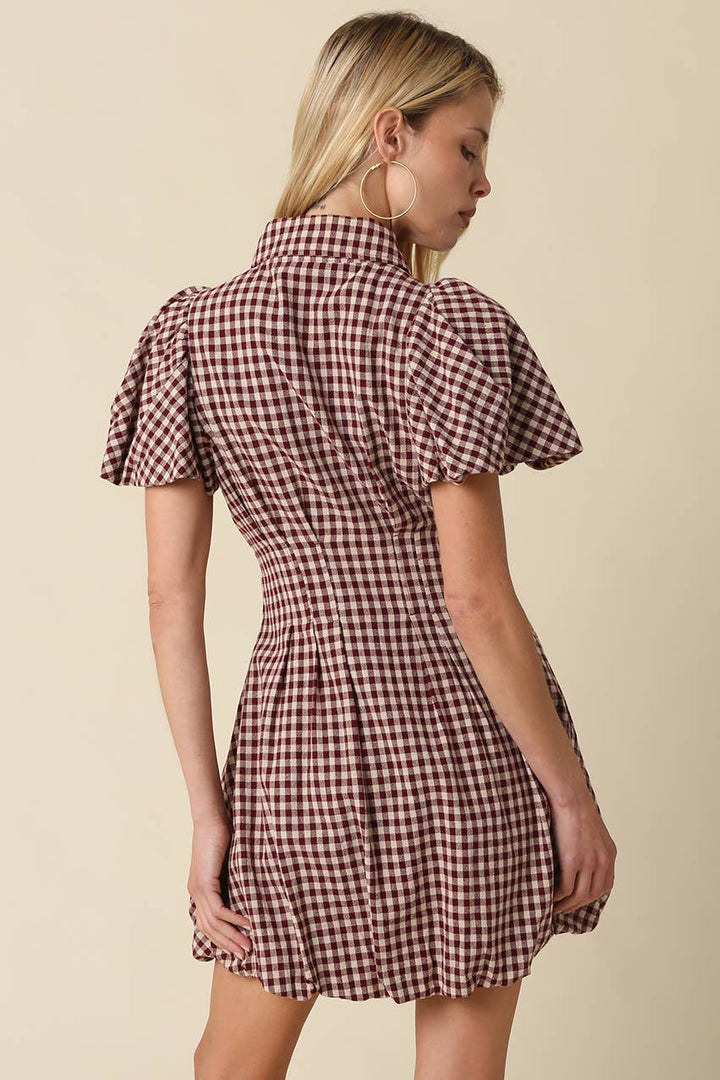 Ressie Gingham Puff Sleeve Mini Dress