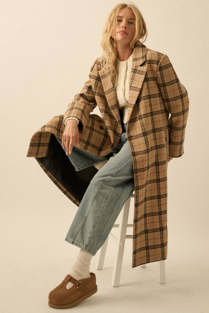 Josephine Plaid Felt Overcoat
