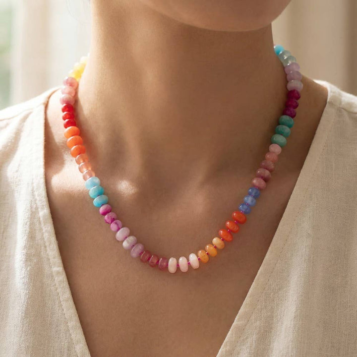 Mixed Glass Disc Beaded Necklace