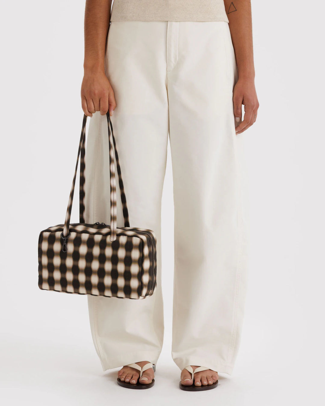Baggu Nylon Bowler Bag - Blurred Gingham Brown