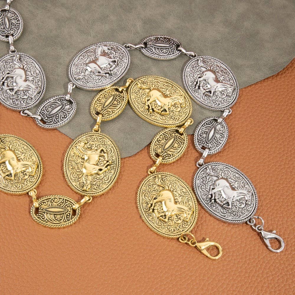 Horse & Rider Oval Medallion Chain Belt