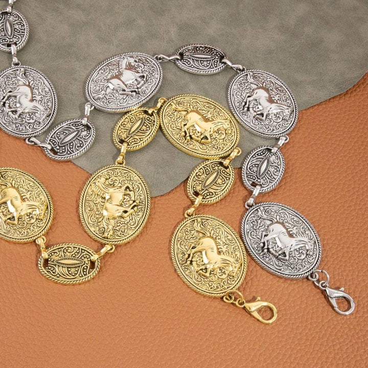 Horse & Rider Oval Medallion Chain Belt