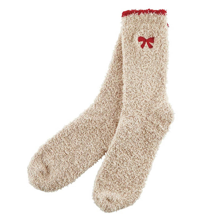 Cozy Socks in Ornament - Blush with Red Bow